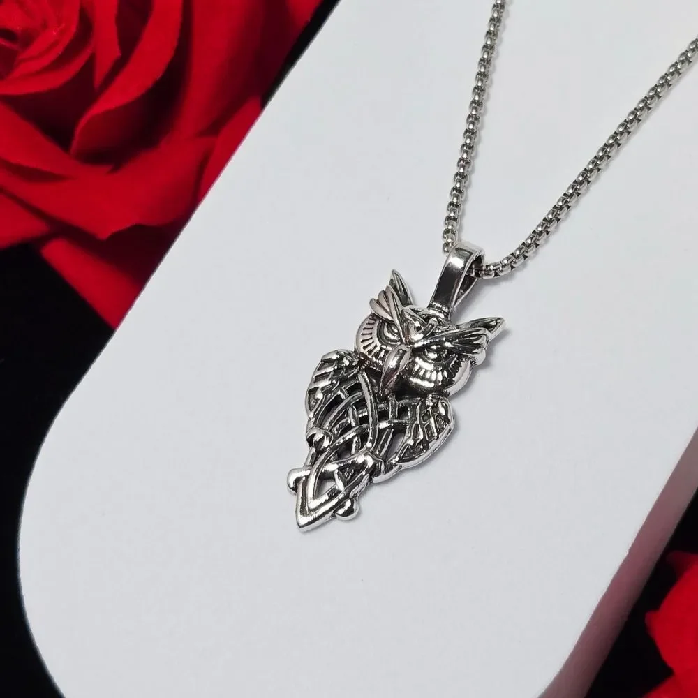 Viking Celtic Knot Owl Necklace – Stainless Steel Nordic Symbol Pendant Gothic